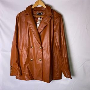 En Saison Faux Leather Blazer, L